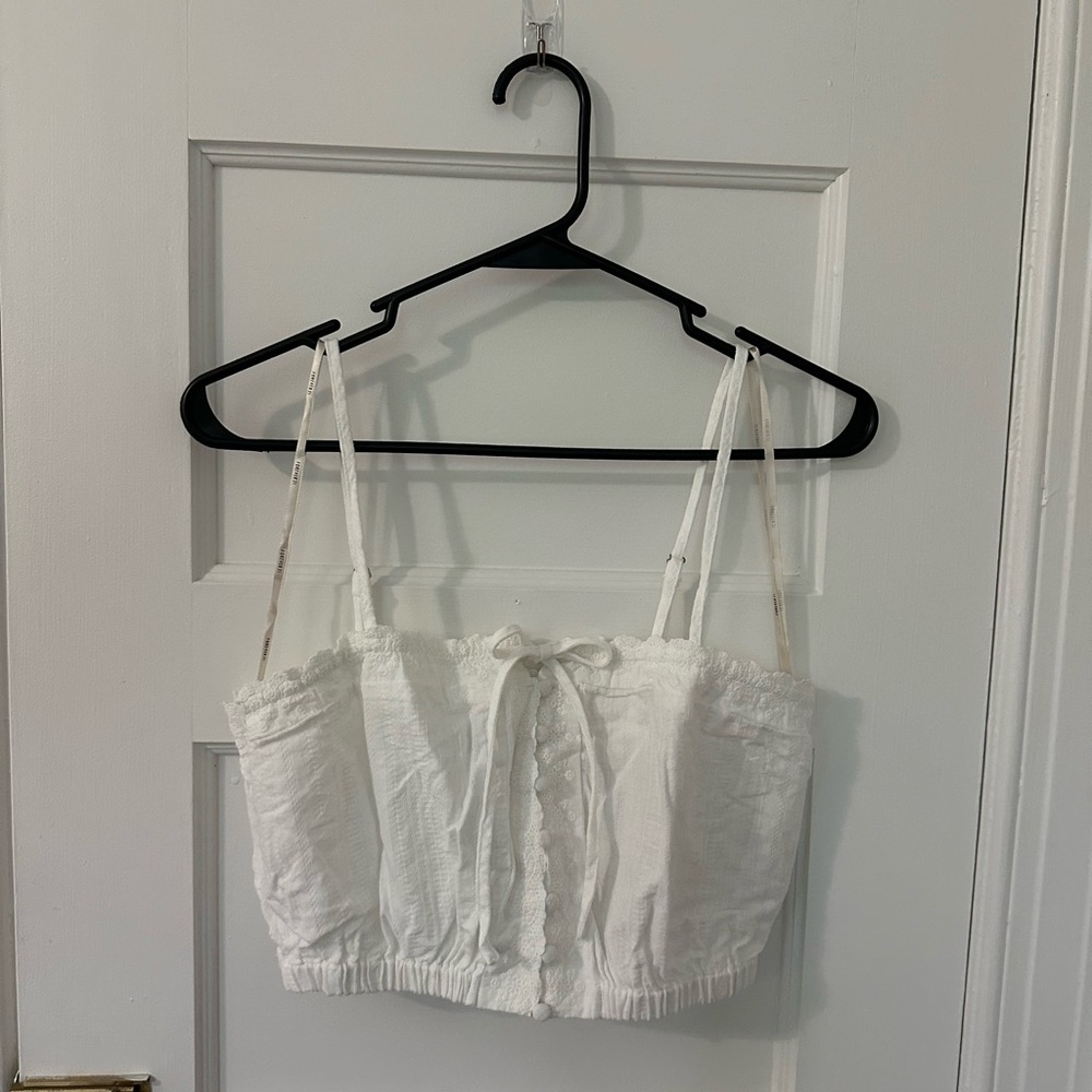 Forever 21 White Smocked Tie Front Cropped Camisole